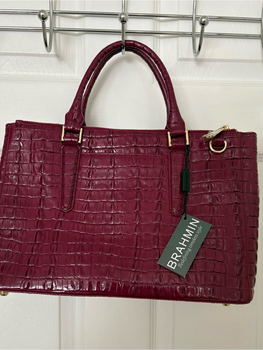 Brahmin Wine Croc-Embossed Leather Satchel